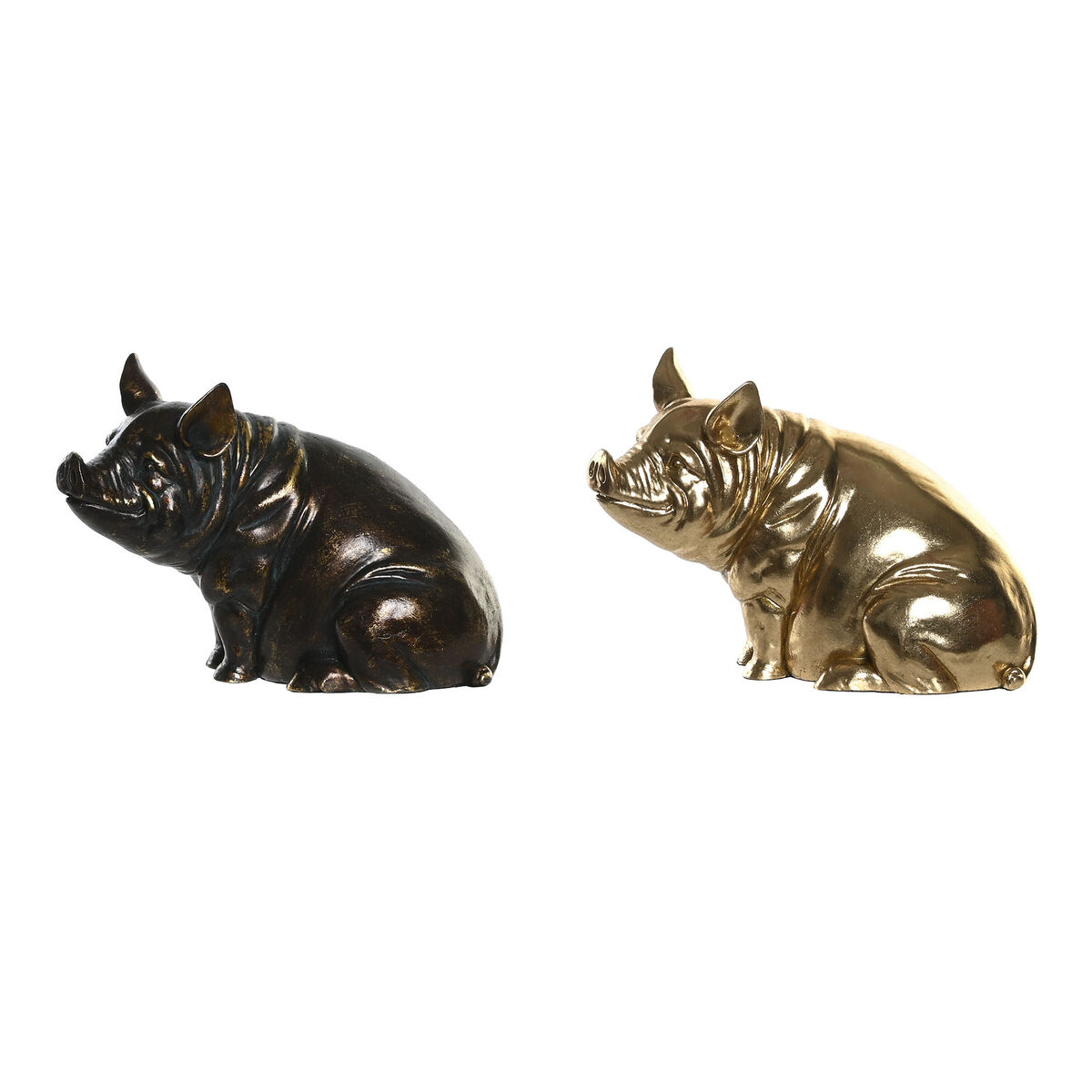Statua Decorativa DKD Home Decor Rame Dorato Maiale 18,5 x 10,5 x 14 cm (2 Unità)