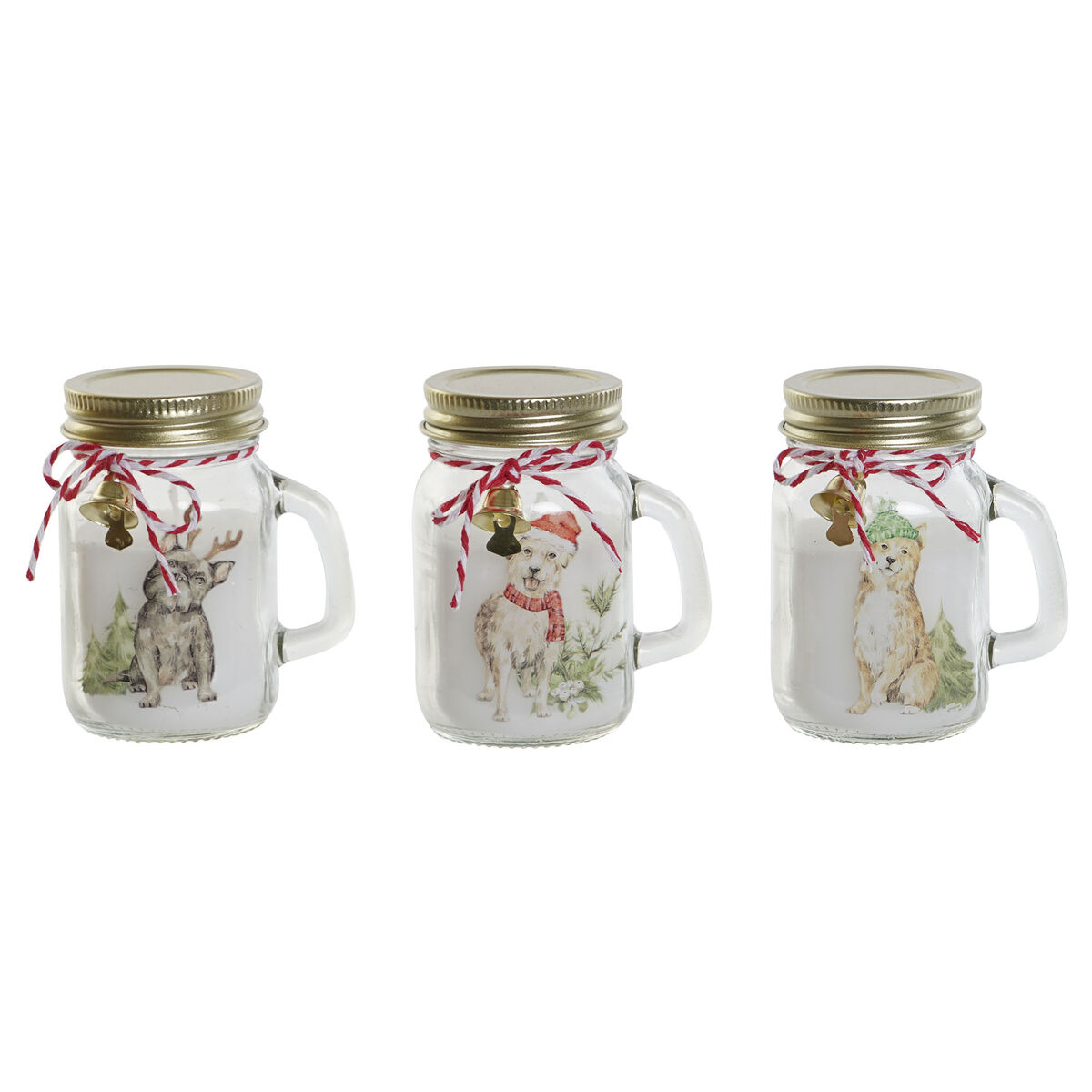 Candela DKD Home Decor Bianco Dorato Natale 8 x 5 x 9 cm (3 Unità)