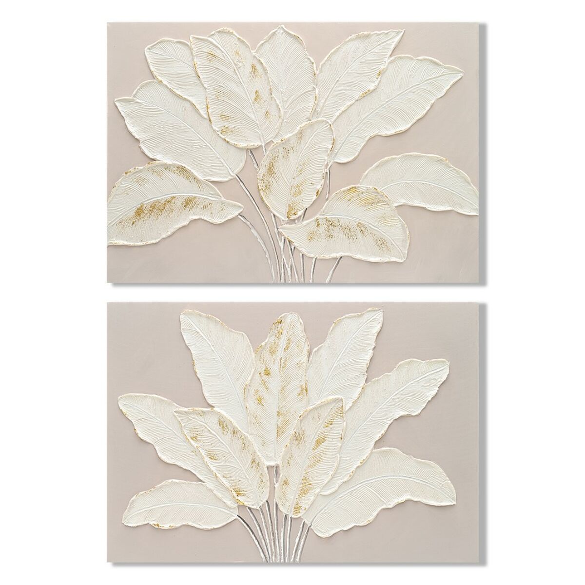 Tela Home ESPRIT Bianco Beige Fogli Cottage 90 x 3 x 60 cm (2 Unità)