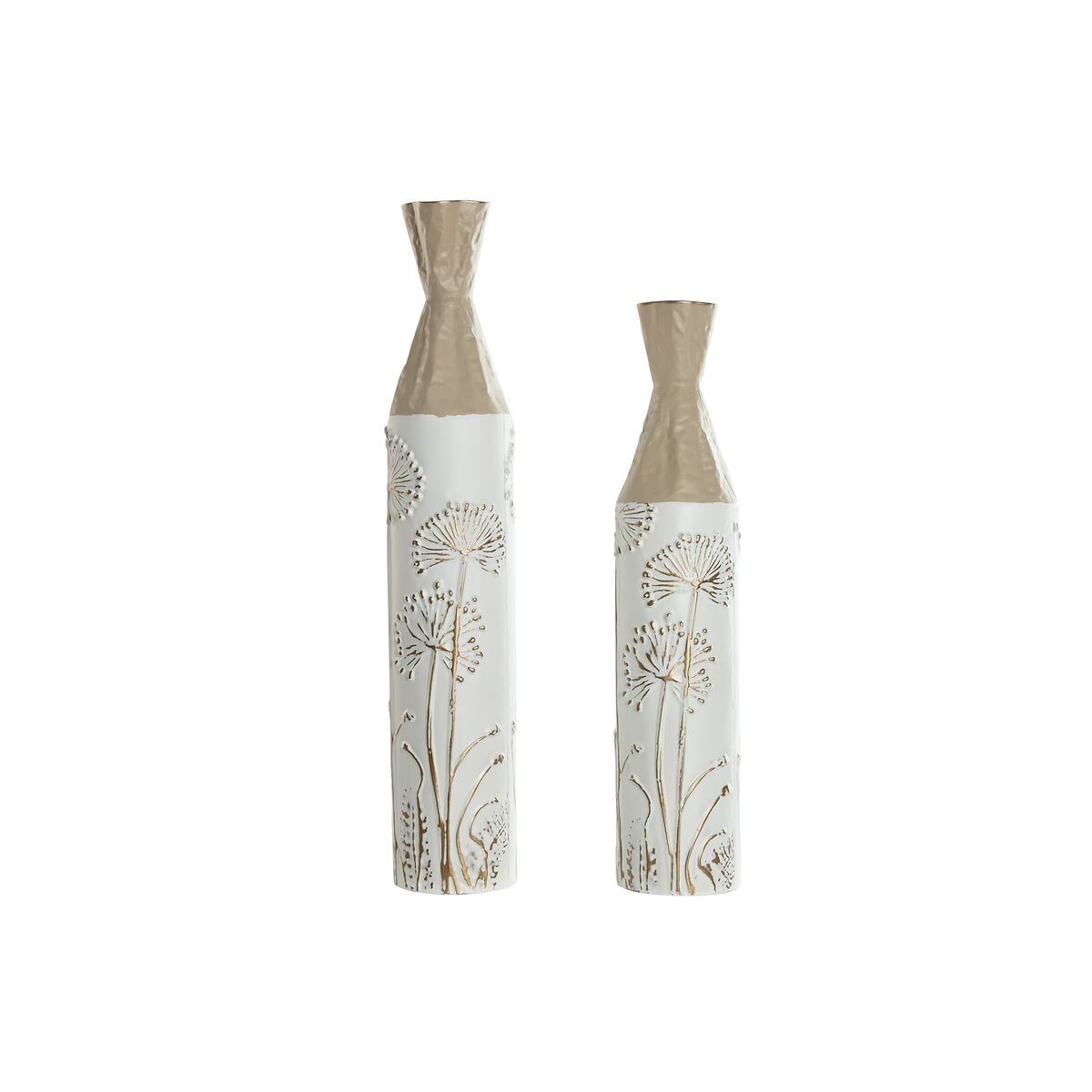 Set di 2 Vasi Home ESPRIT Beige Marrone Chiaro Metallo 13,5 x 13,5 x 71 cm (2 Pezzi)