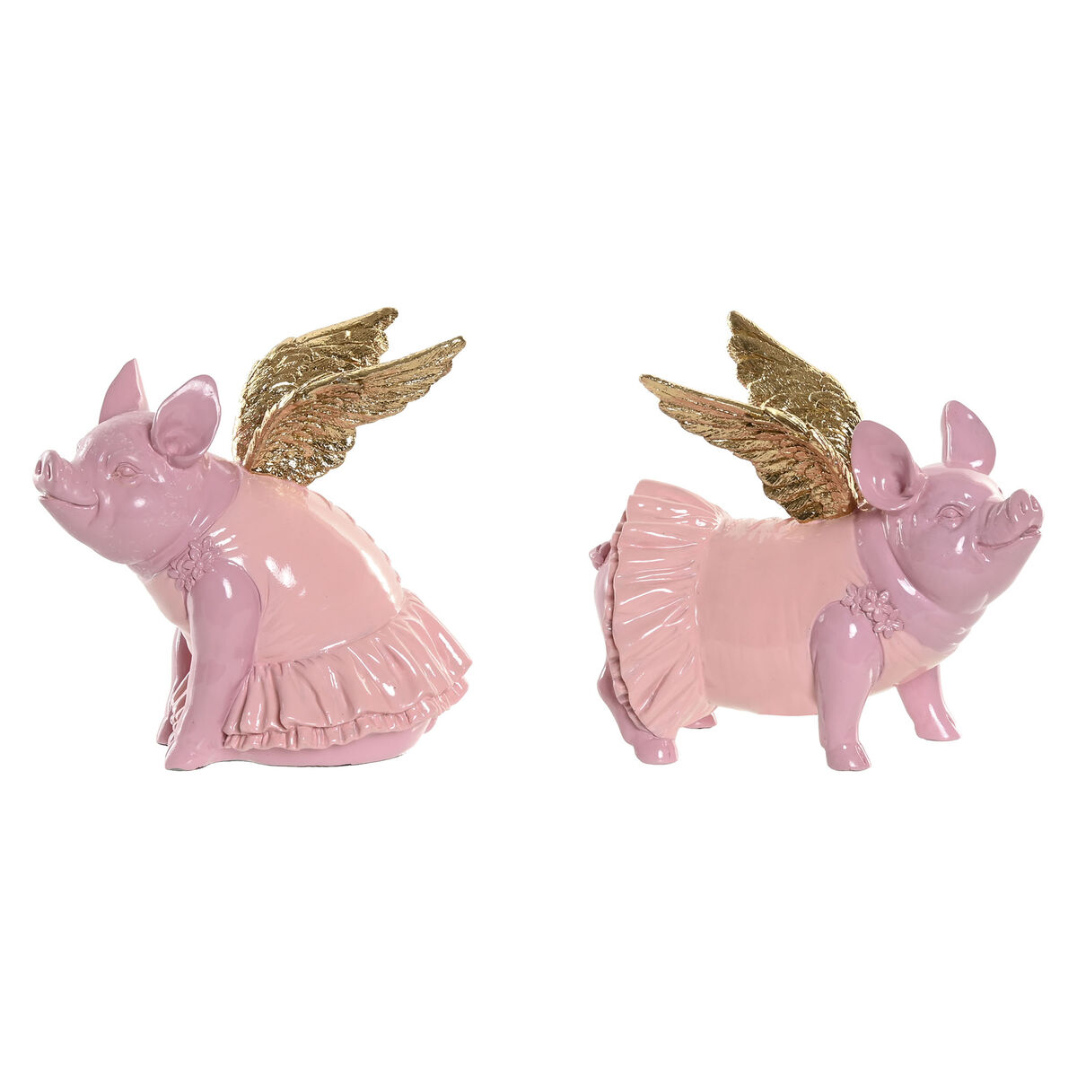 Statua Decorativa Home ESPRIT Rosa Maiale 19 x 11 x 17 cm (2 Unità)