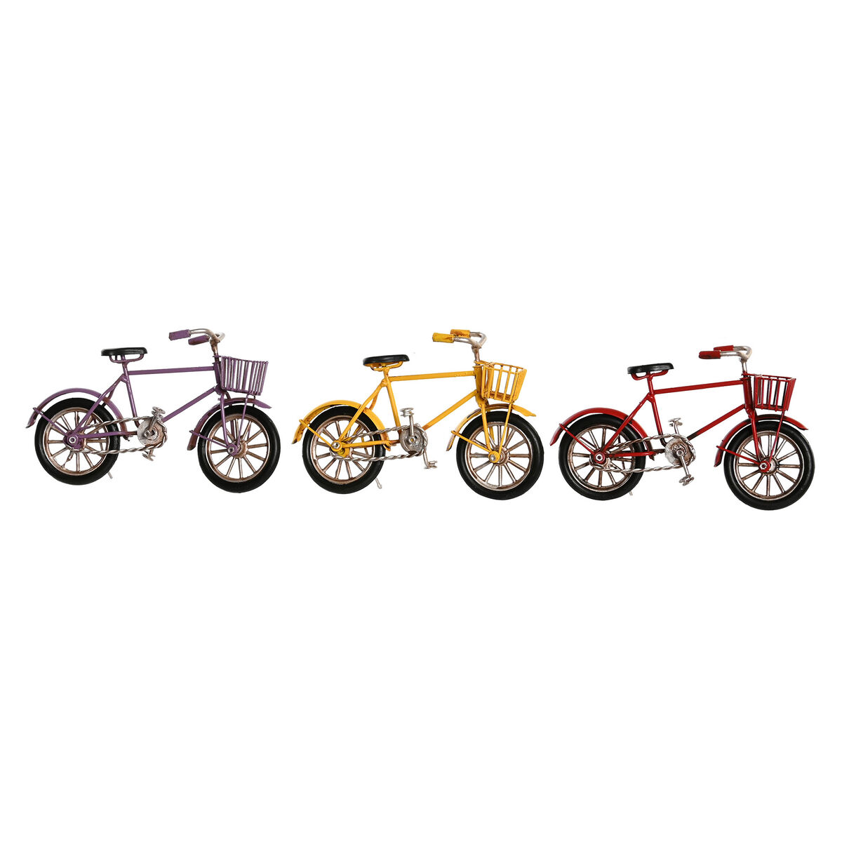 Statua Decorativa DKD Home Decor Giallo Rosso Lilla Bicicletta Vintage 16,5 x 5,5 x 9 cm (3 Unità)
