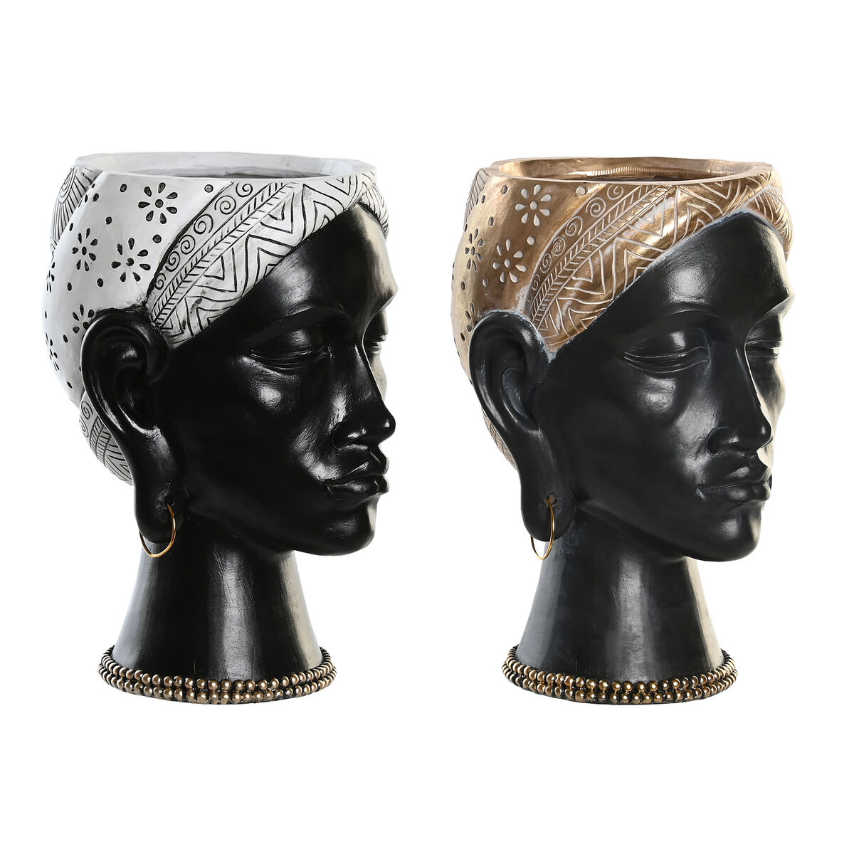Statua Decorativa DKD Home Decor Argentato Dorato Marrone Resina Coloniale Africana (19,5 x 11 x 39,5 cm) (2 Unità)