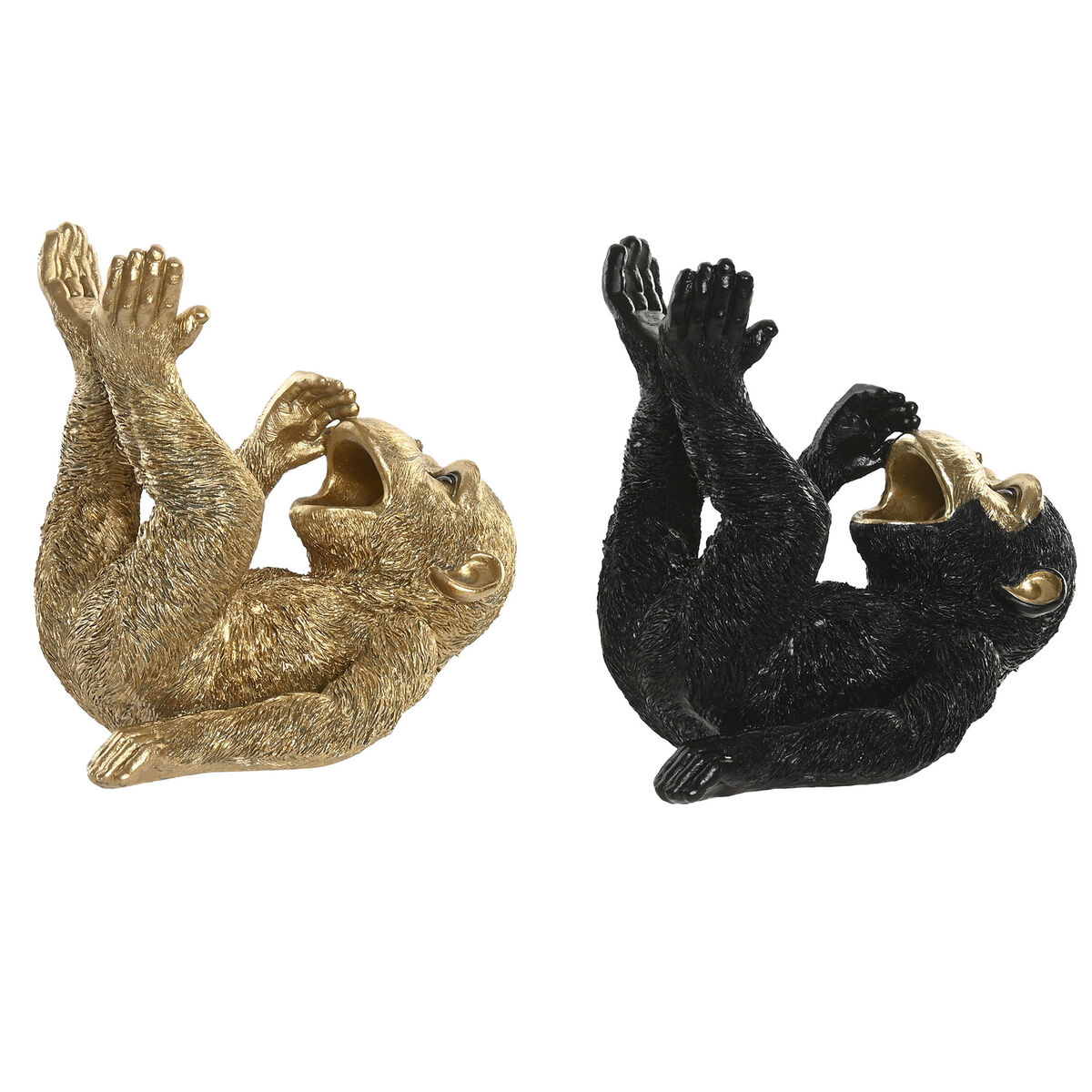 Statua Decorativa Home ESPRIT Nero Dorato Scimmia 24,5 X 15 X 22,5 CM (2 Unità)