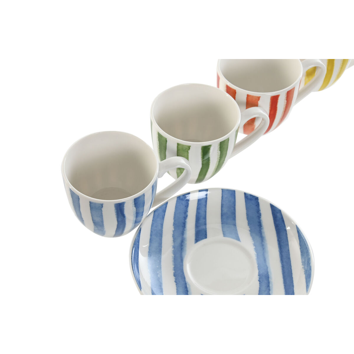 Set di 6 Tazze con Piatto Home ESPRIT Giallo Azzurro Verde Corallo Porcellana Righe Mediterraneo 90 ml - Image 3