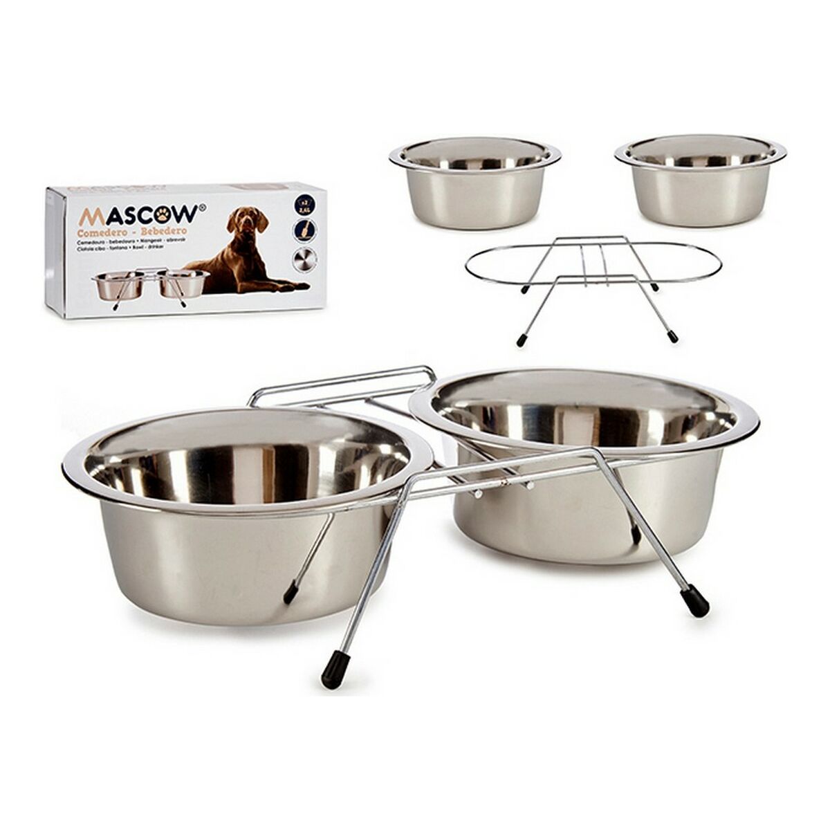 Ciotola per animali domestici Mascow Argentato Acciaio inossidabile 2,6 L 24,5 x 11 x 52,5 cm 54 x 27,5 x 12 cm 25 x 7,5 x 50 cm