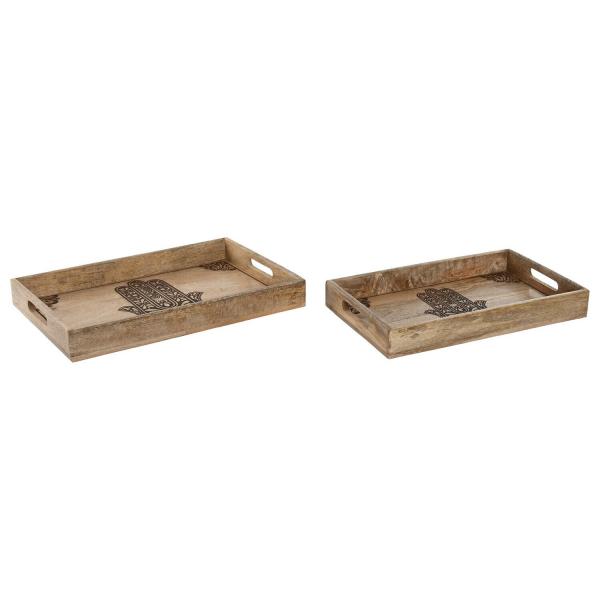 Set di Vassoi Home ESPRIT Naturale Legno di mango 43,5 x 27 x 5,5 cm (2 Unità)