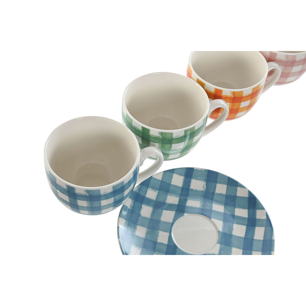 Set di 6 Tazze con Piatto Home ESPRIT Azzurro Verde Arancio Rosa Porcellana Righe Mediterraneo 240 ml - Image 3