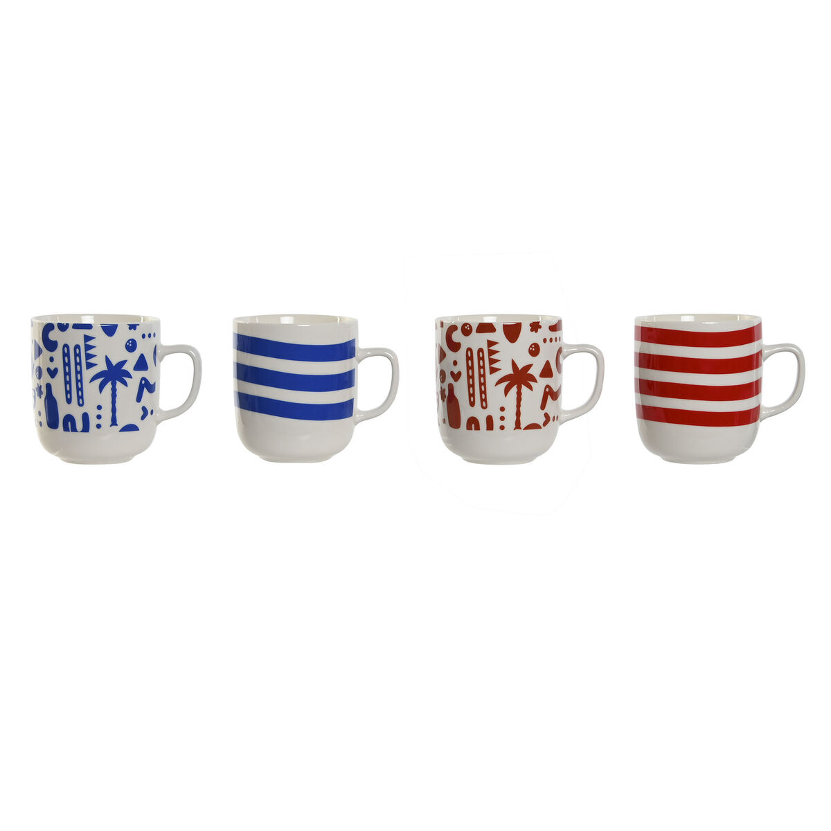 Tazza Mug Home ESPRIT Azzurro Rosso Porcellana Boho 380 ml (4 Unità)