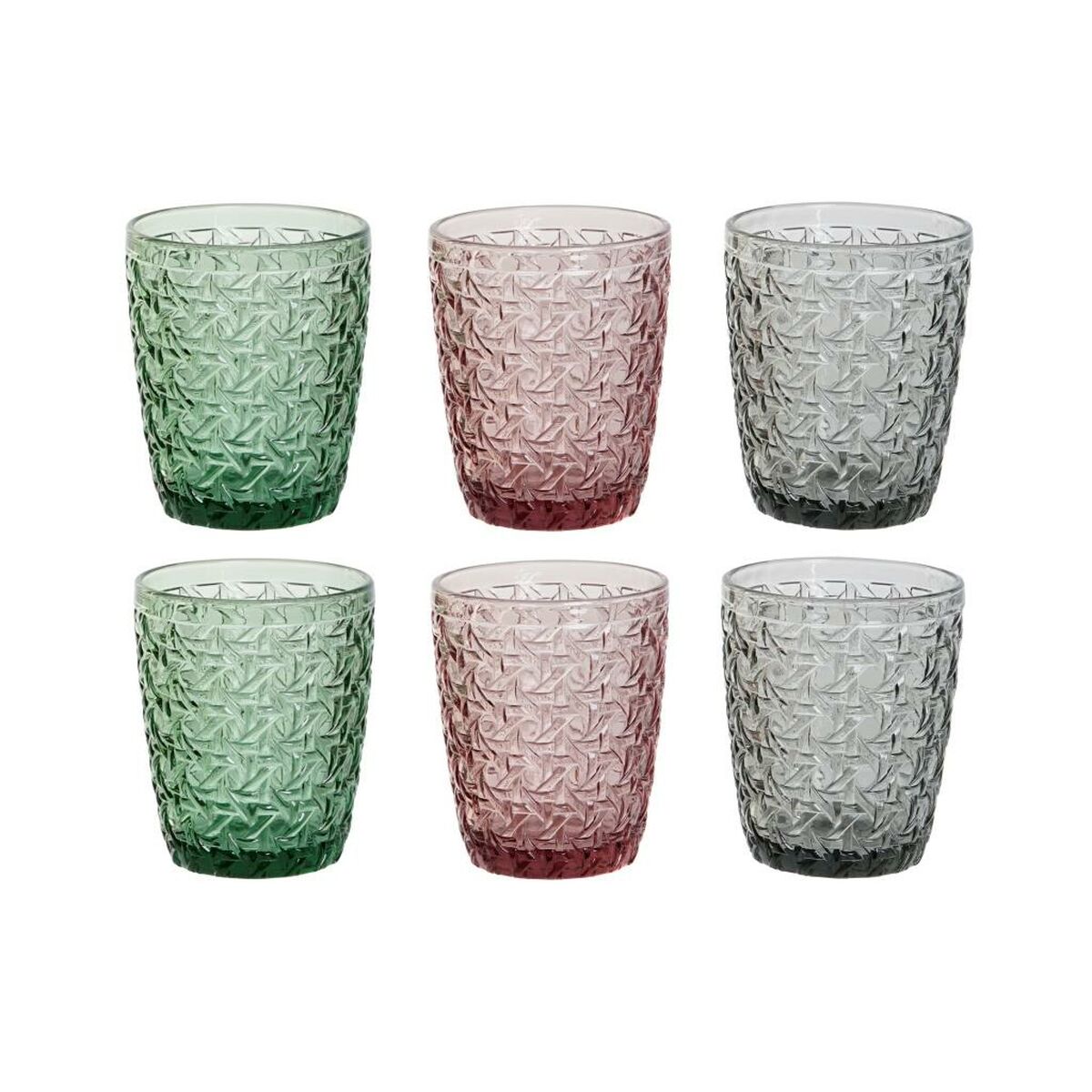 Set di Bicchieri DKD Home Decor Verde Grigio Rosa Cristallo Con rilievo 240 ml (6 Unità)
