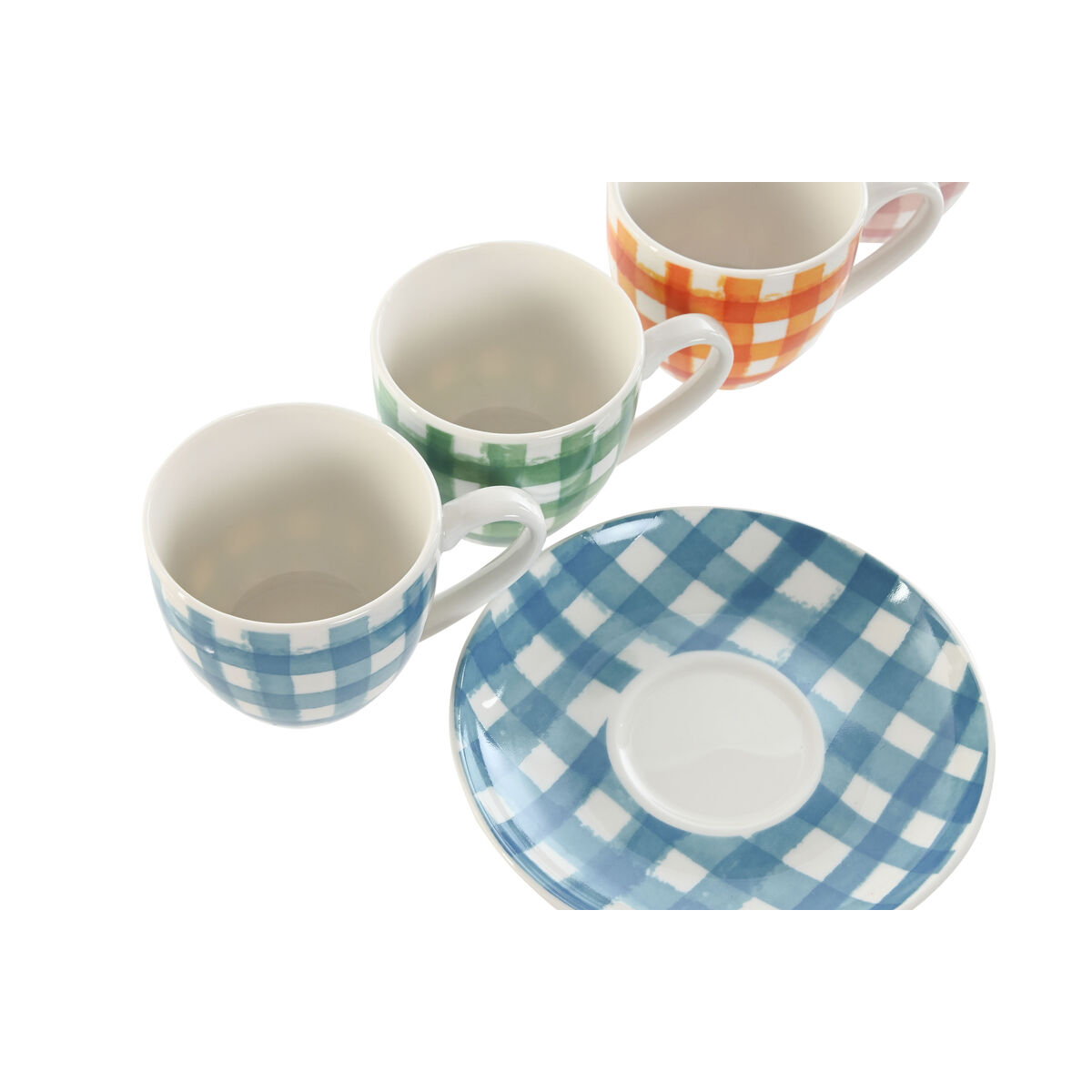 Set di 6 Tazze con Piatto Home ESPRIT Azzurro Bianco Verde Arancio Rosa Porcellana Righe Mediterraneo 90 ml - Image 3