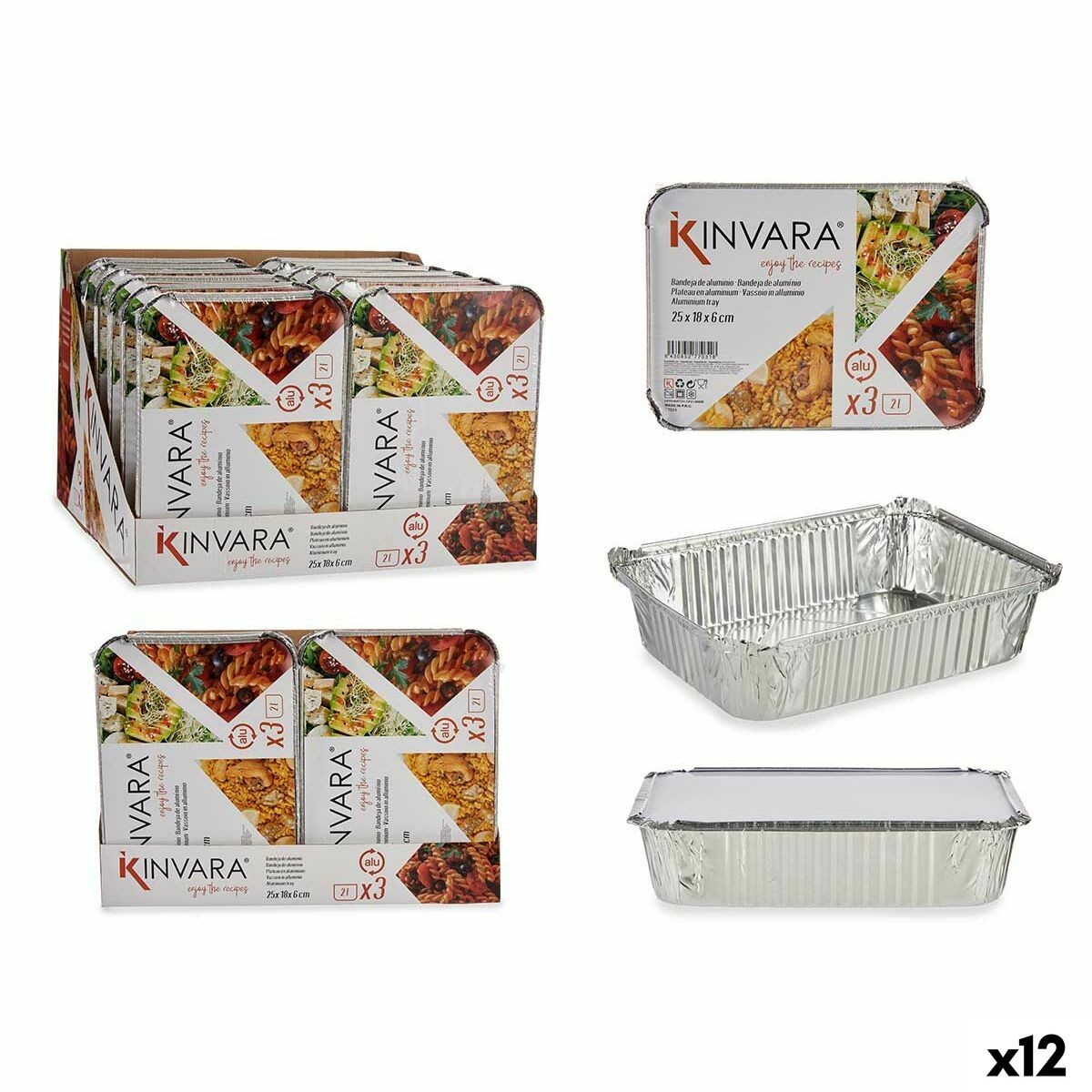 Set di vassoi per Alimenti Kinvara Argentato Alluminio 25,5 x 6,8 x 19 cm 12 Unità