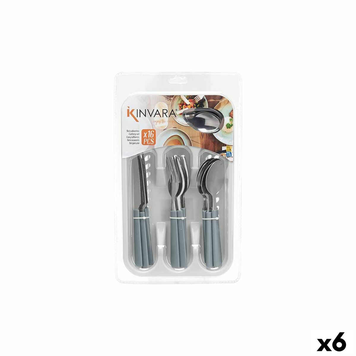 Set di Posate Kinvara Grigio Argentato Acciaio inossidabile Plastica 22,5 x 37,5 x 4,5 cm (6 Unità)