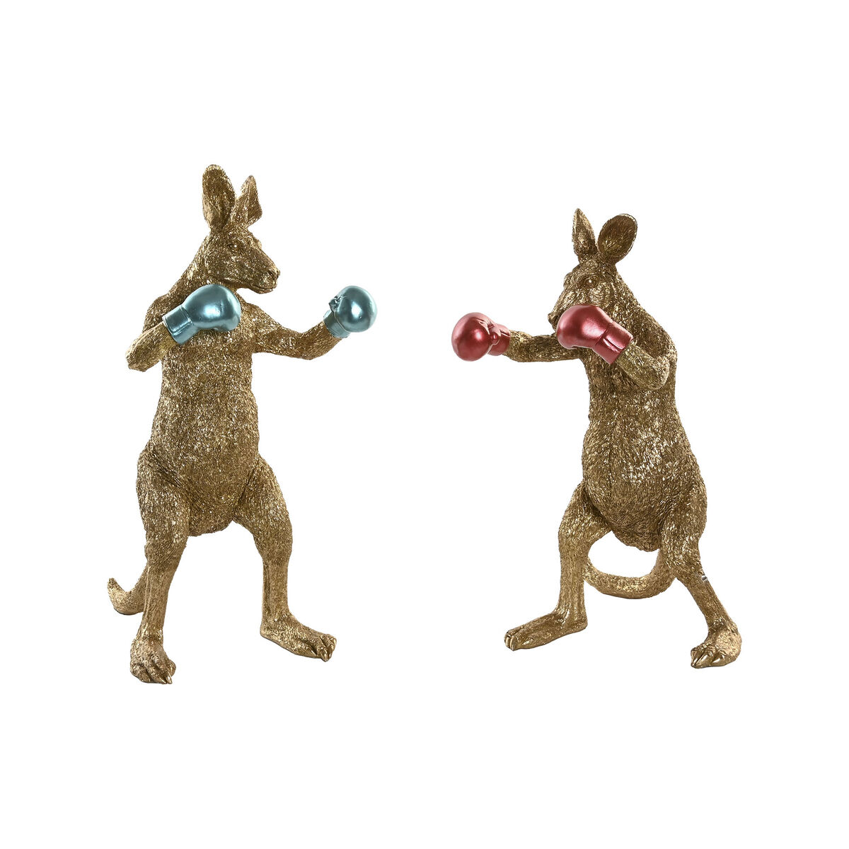 Statua Decorativa Home ESPRIT Azzurro Rosso Dorato Canguro 23 x 25 x 40,5 cm (2 Unità)
