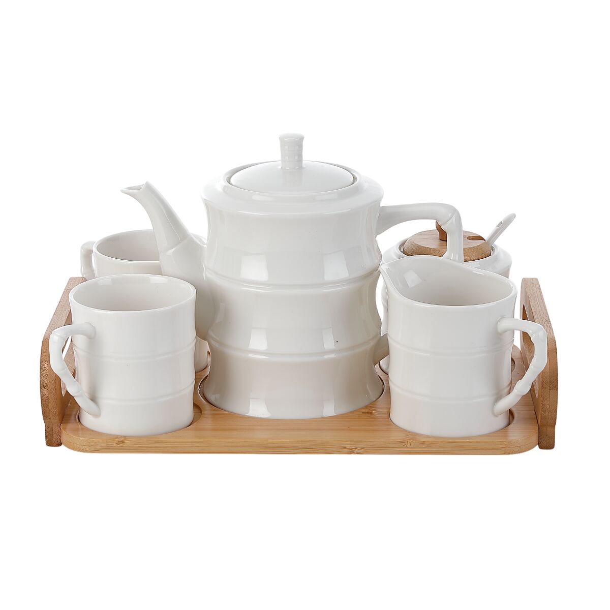 Set di Tazze da Caffè Home ESPRIT Bianco Bambù Porcellana 240 ml