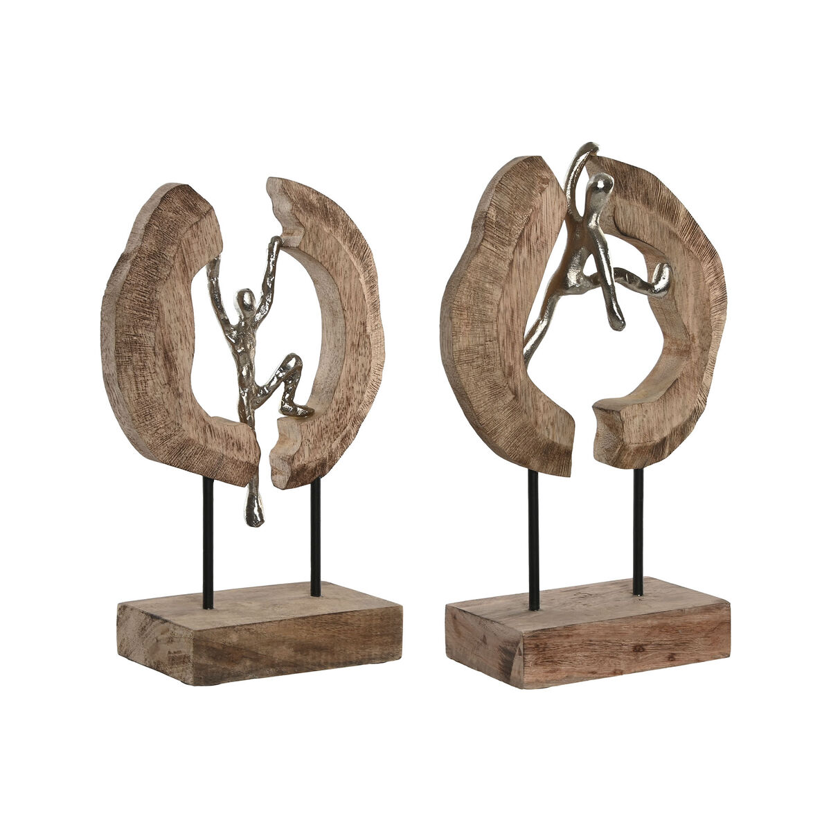 Statua Decorativa Home ESPRIT Marrone Argentato Naturale 19 x 9 x 28 cm (2 Unità)
