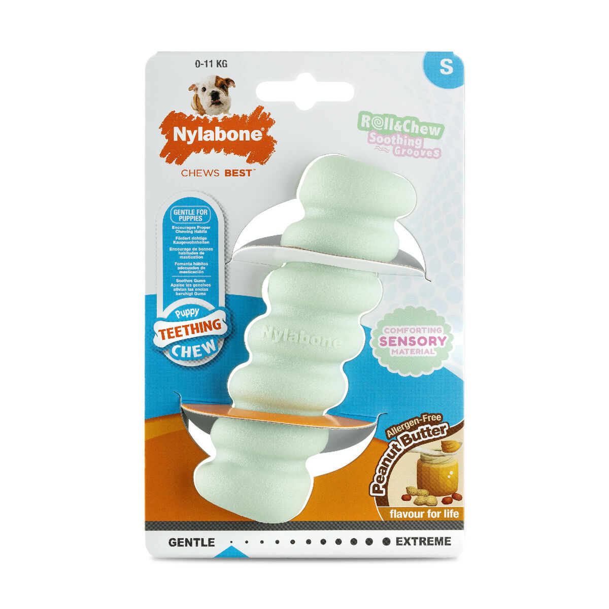Giocattolo da mordere per cani Nylabone SENSORY TACTILE STICK Verde Burro Di Arachidi Bacon S