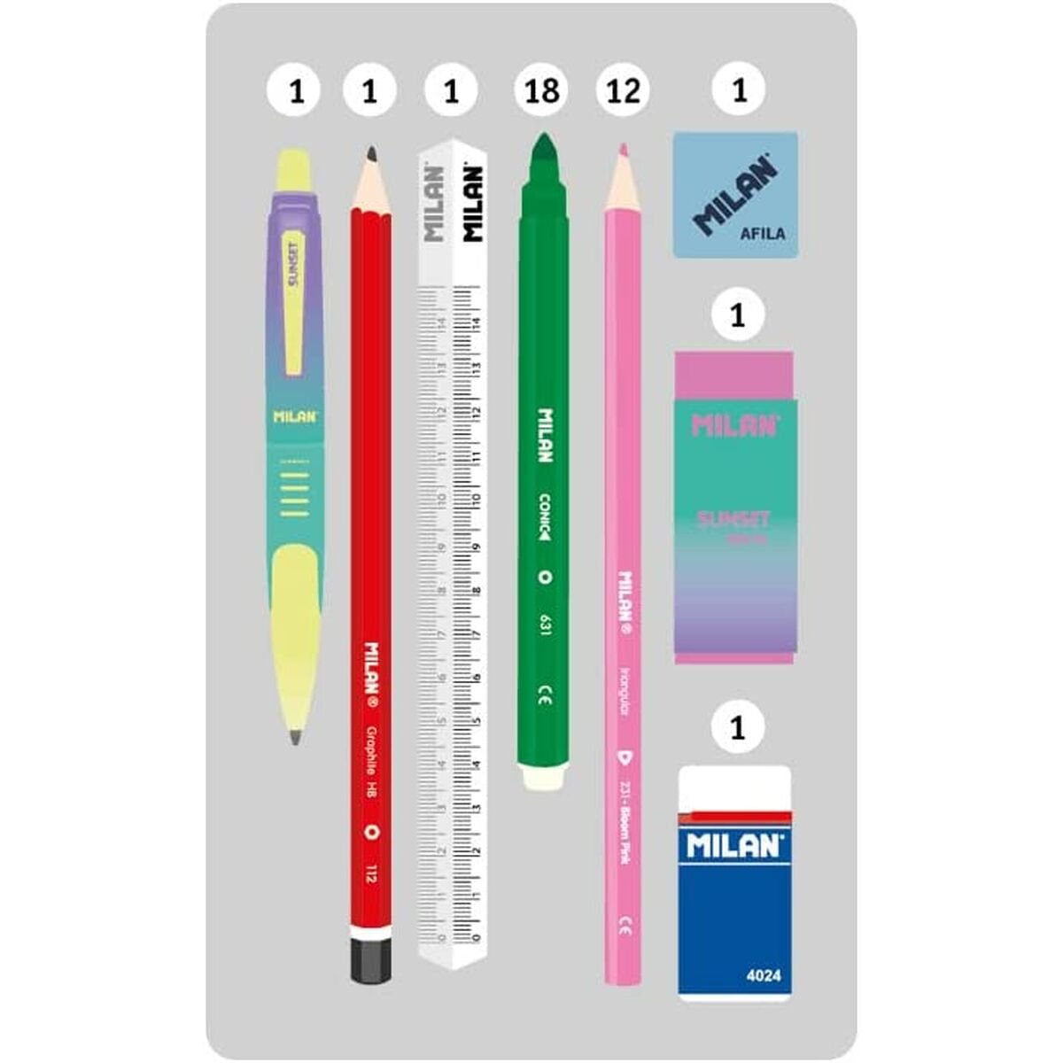 Astuccio Doppio Milan Sunset Nero Rosa 34 Pezzi 19,5 x 13 x 5 cm - Image 3