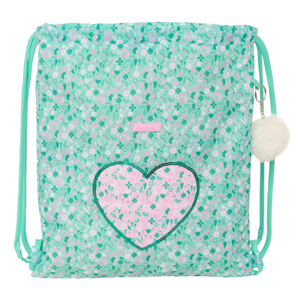 Zainetto con Cordini Safta Cuore Menta 35 x 40 x 1 cm