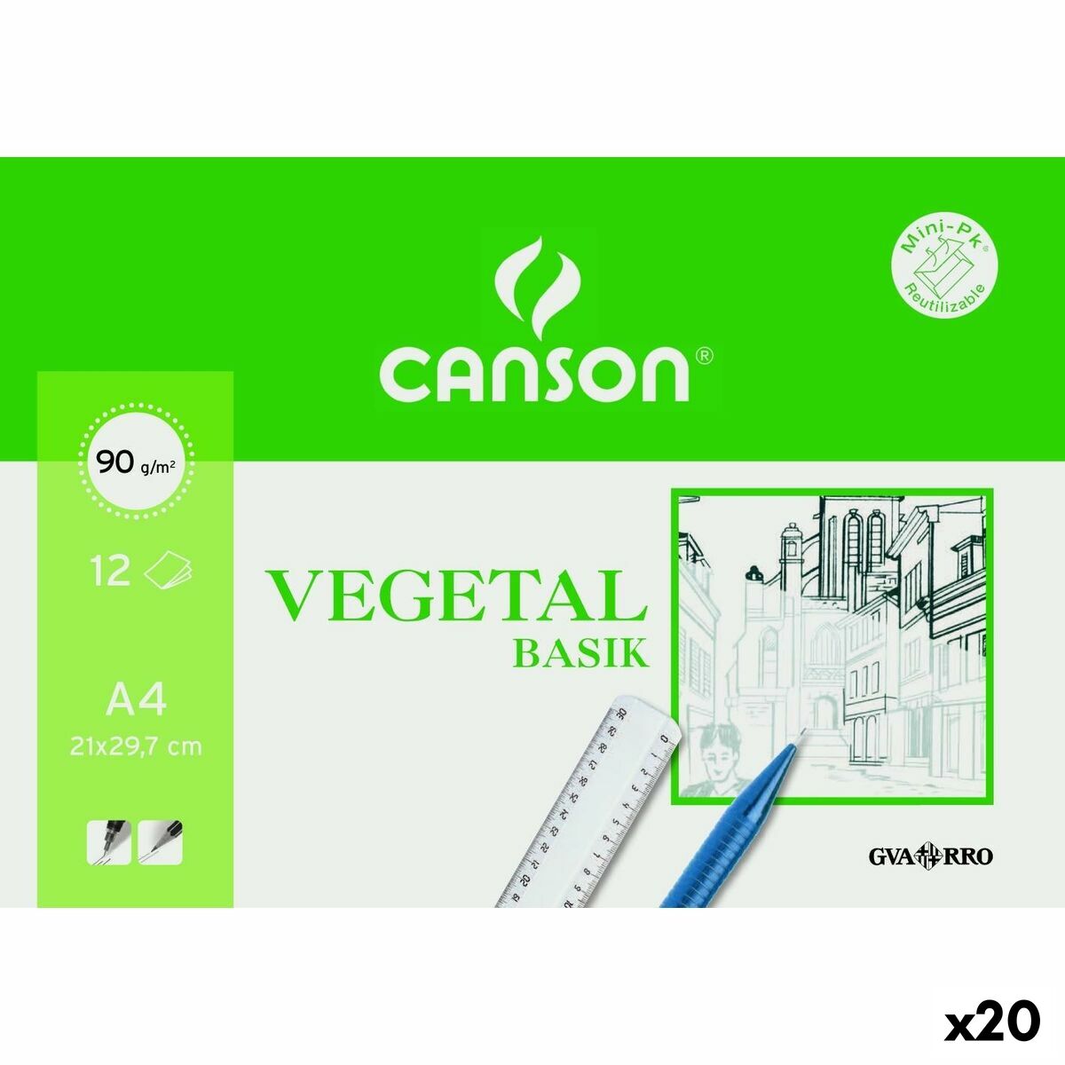 Carta da disegno Canson VEGETAL BASIK A4 12 Fogli (20 Unità)