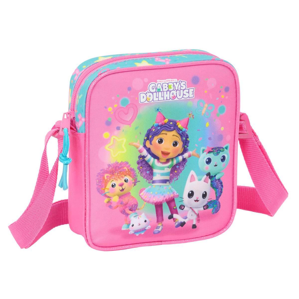 Borsa a Tracolla Gabby's Dollhouse Confetti Rosa Turchese 16 x 18 x 4 cm