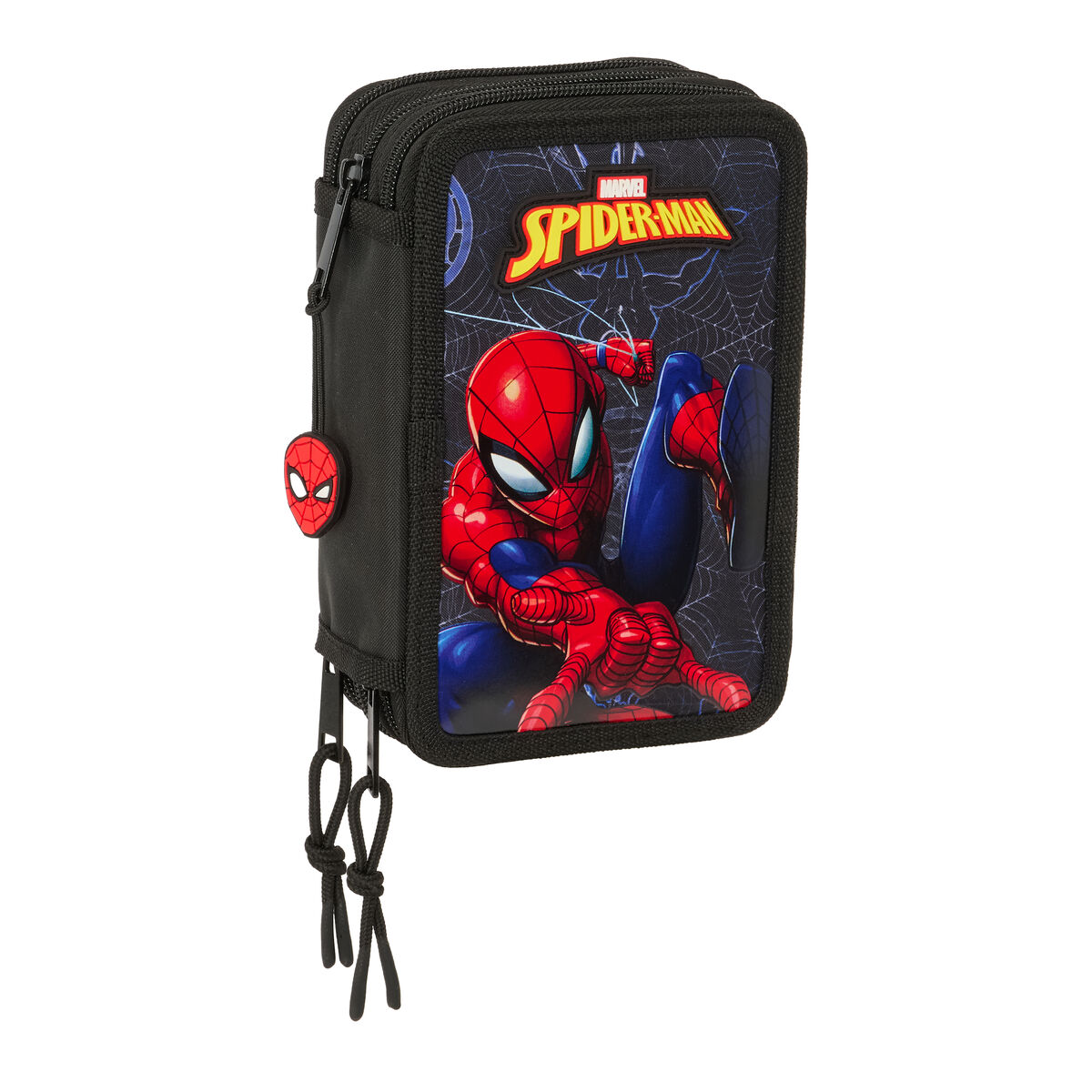 Astuccio per la Scuola con Accessori Spider-Man Attack Nero 12,5 x 19,5 x 5,5 cm 37 Pezzi