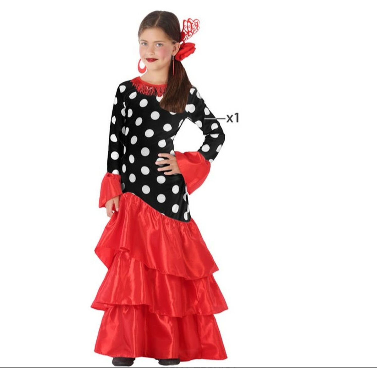 Costume per Adulti Flamenca Nero Rosso Spagna Taglia:7-9 Anni