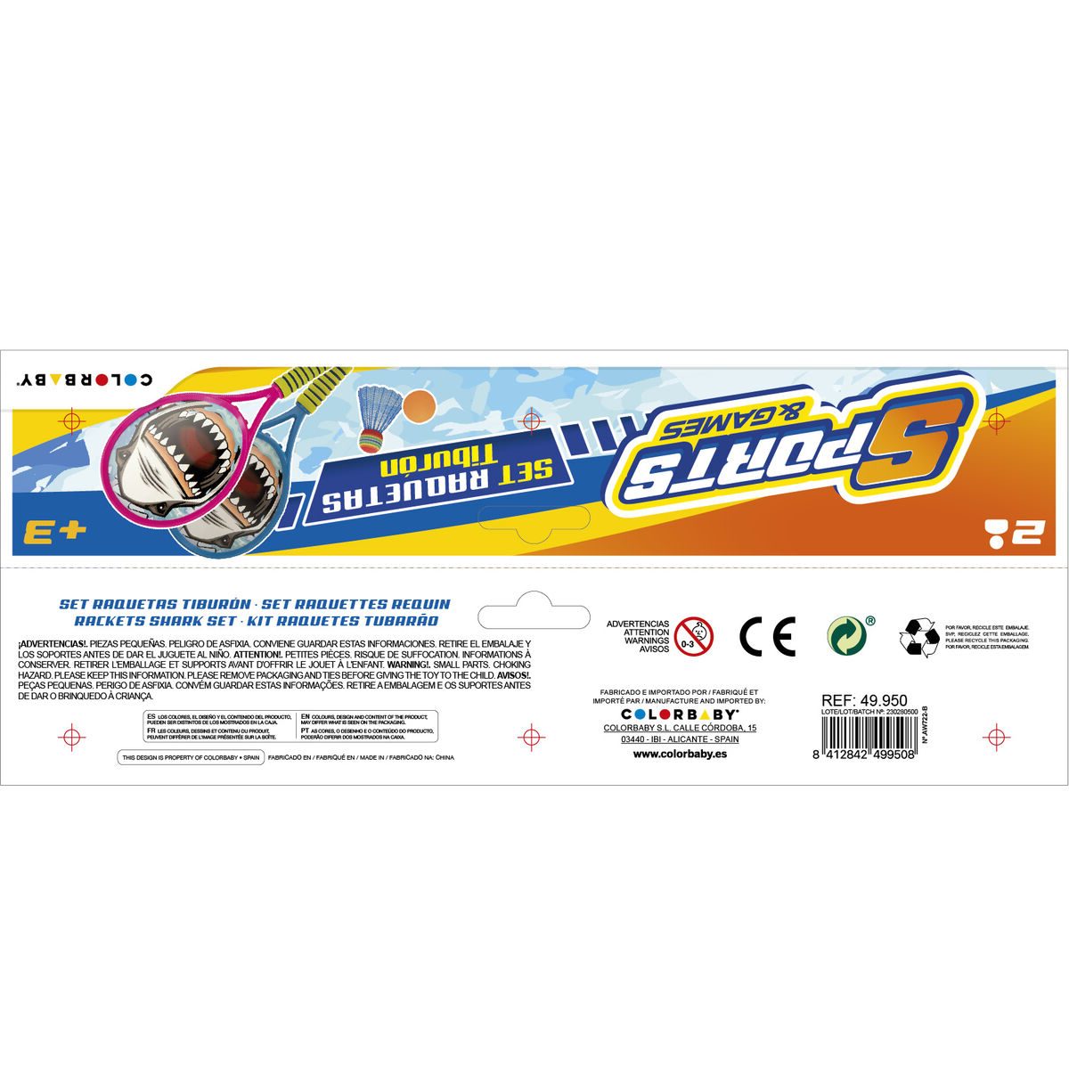 Gioco di Racchette Colorbaby 22 x 48 x 1,8 cm (6 Unità)