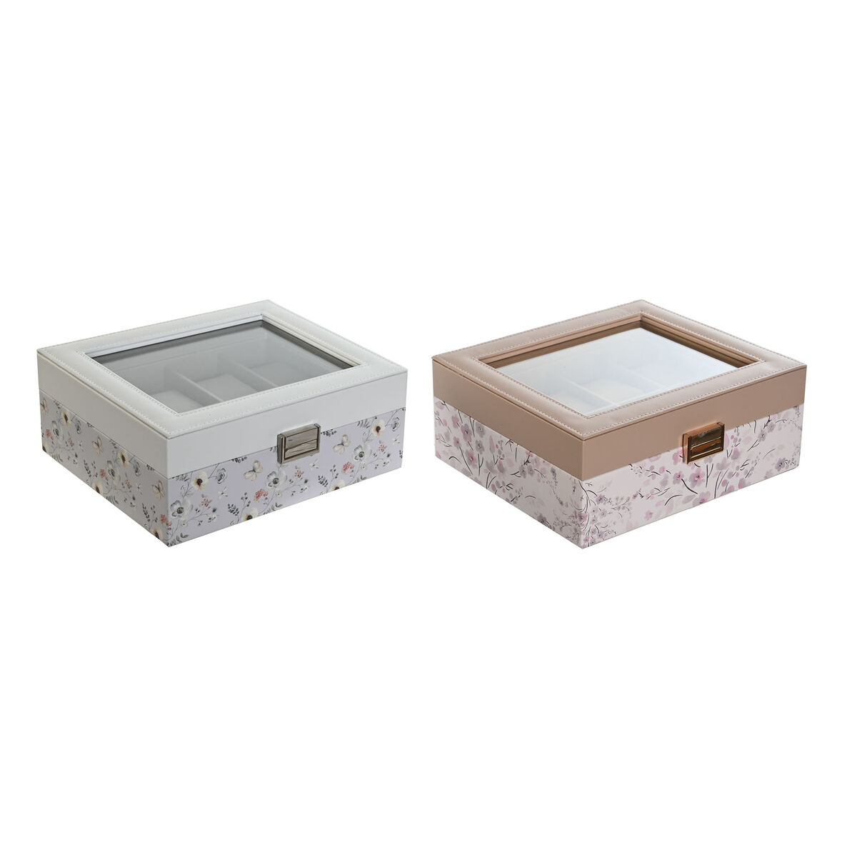 Custodia per orologi DKD Home Decor Azzurro Rosa chiaro Cristallo 22,5 x 19,5 x 9,5 cm (2 Unità)