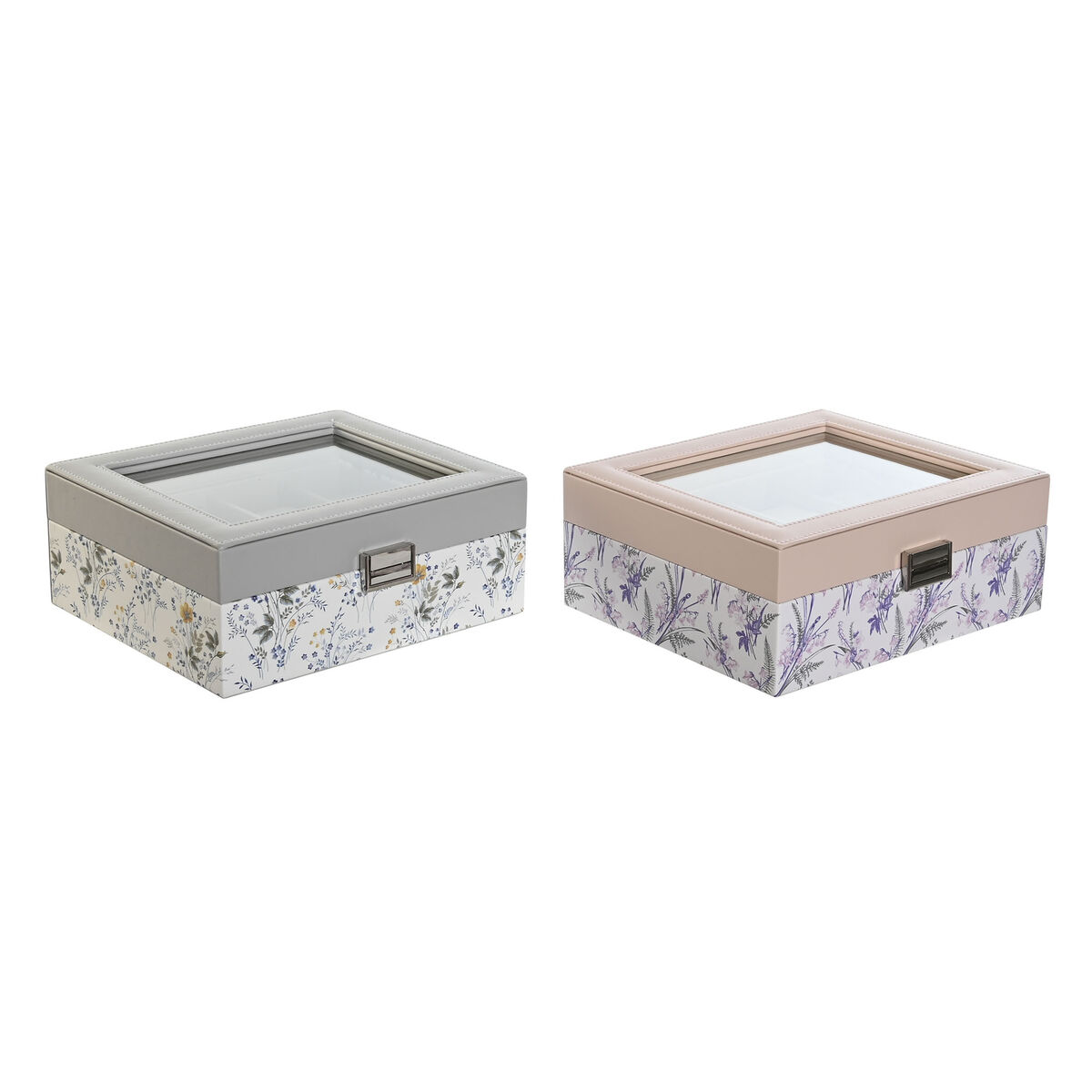 Custodia per orologi DKD Home Decor Bianco Grigio Lilla Rosa chiaro PVC Cristallo 22,5 x 19,5 x 9,5 cm (2 Unità)