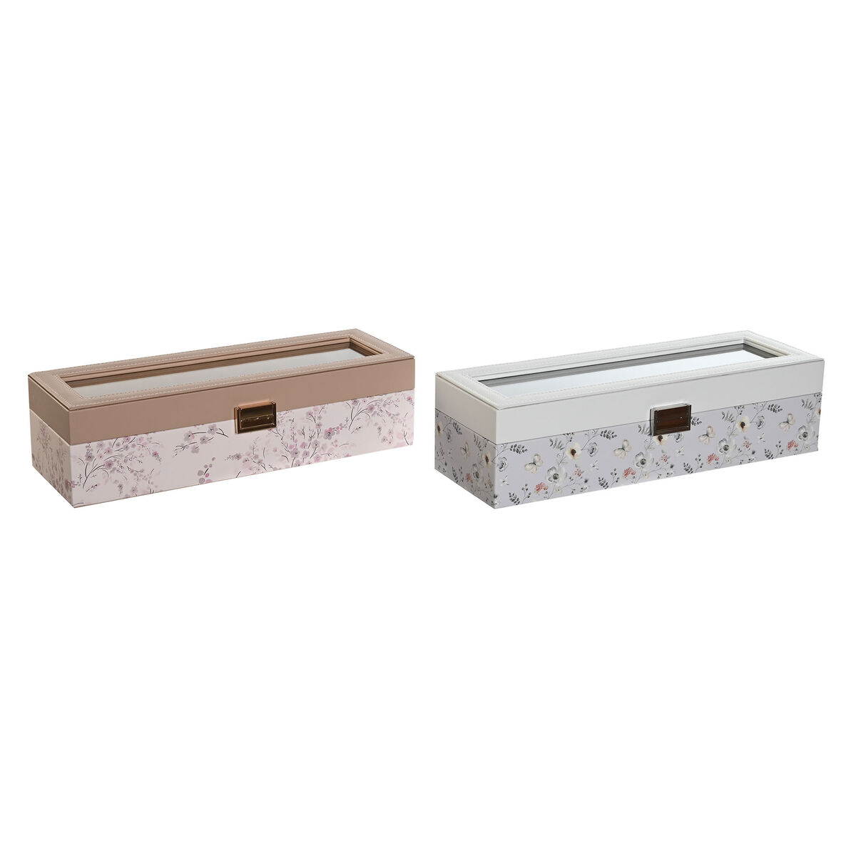 Custodia per orologi DKD Home Decor Azzurro Rosa chiaro Cristallo 33 x 11 x 9 cm (2 Unità)