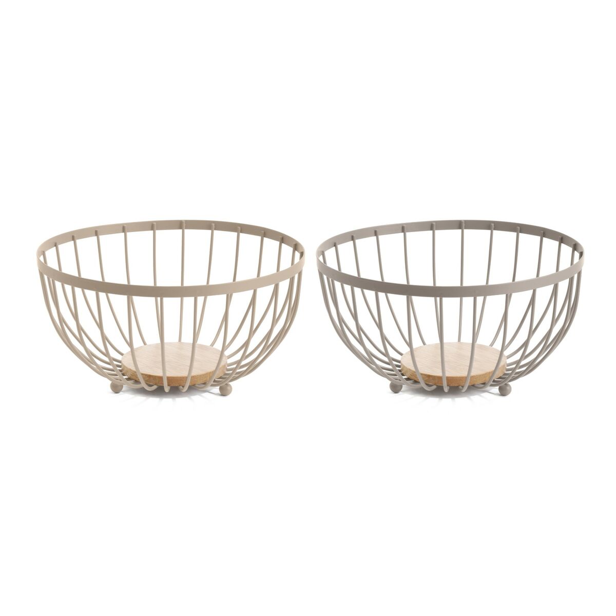 Portafrutta Home ESPRIT Beige Rosa Metallo Legno d'albero della gomma 25 x 25 x 13 cm (2 Unità)