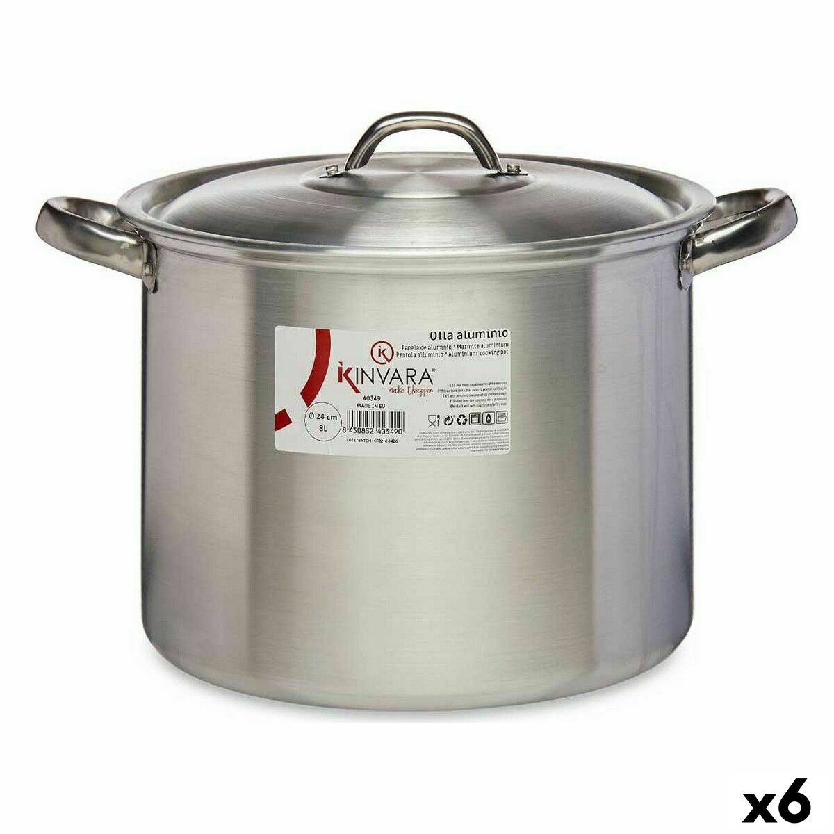 Pentola con Coperchio Kinvara Argentato Alluminio 33 x 21,5 x 26 cm Ø 24 cm (6 Unità)