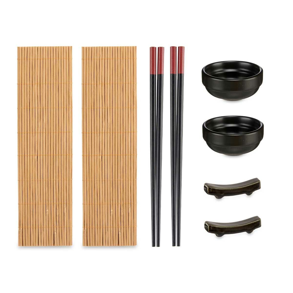Set per Sushi Kinvara Nero Naturale Bambù servizio di piatti 16,5 x 3 x 30 cm (8 Pezzi) (6 Unità) - Image 5
