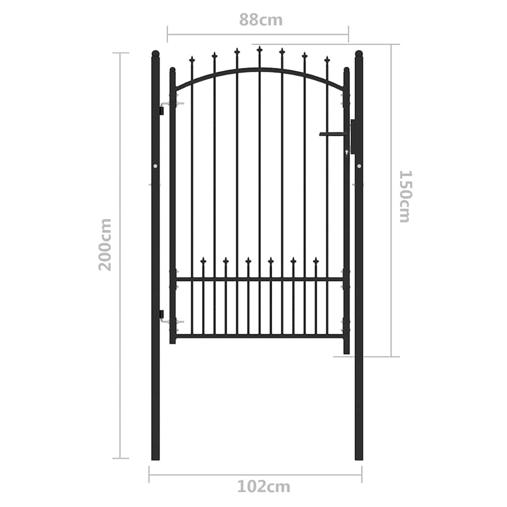 vidaXL Zauntor mit Spitzen mit Schloss Schwarz 100 x 150 cm - Image 5