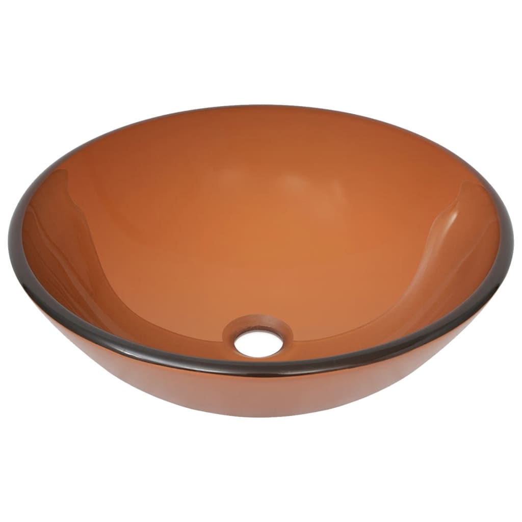 vidaXL Badezimmer Waschbecken mit Wasserhahn und Ablaufgarnitur Braun - Image 6