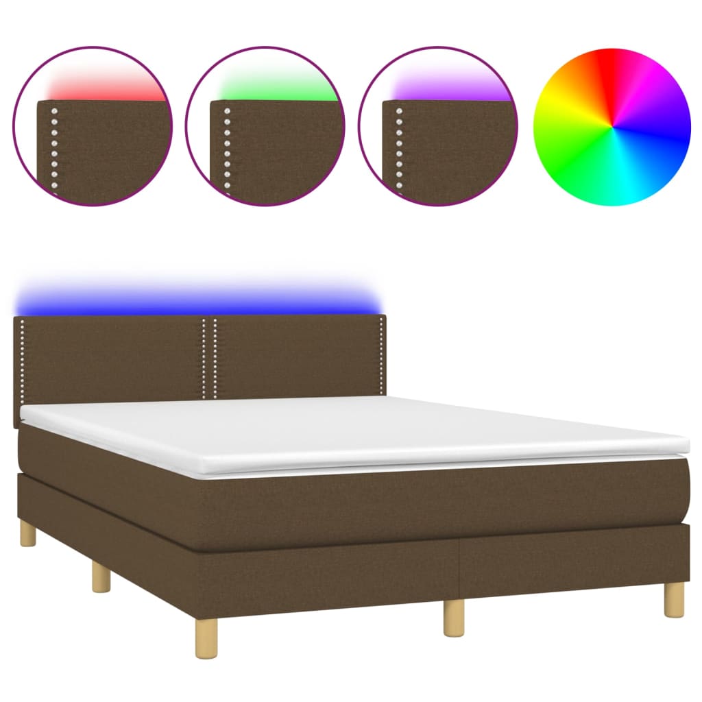 Letto A Molle Materasso E Led Marrone Scuro 140x200 Cm Tessuto - Image 2
