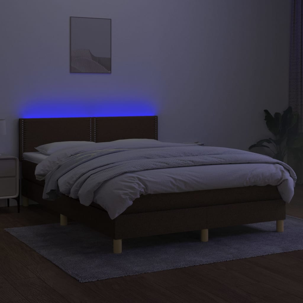 Letto A Molle Materasso E Led Marrone Scuro 140x200 Cm Tessuto - Image 3