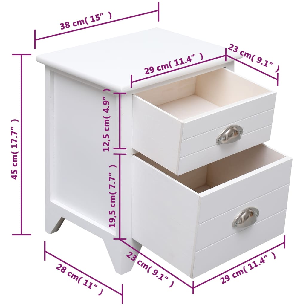 Comodino Bianco 38x28x45 Cm In Legno Di Paulownia - Image 6
