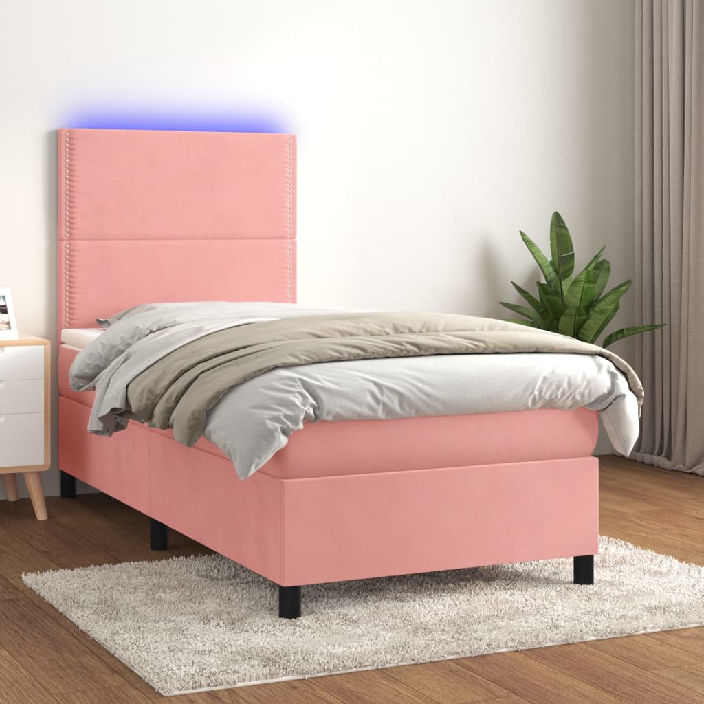 Letto A Molle Con Materasso E Led Rosa 80x200 Cm In Velluto