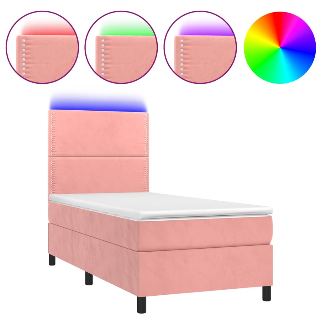 Letto A Molle Con Materasso E Led Rosa 80x200 Cm In Velluto - Image 2