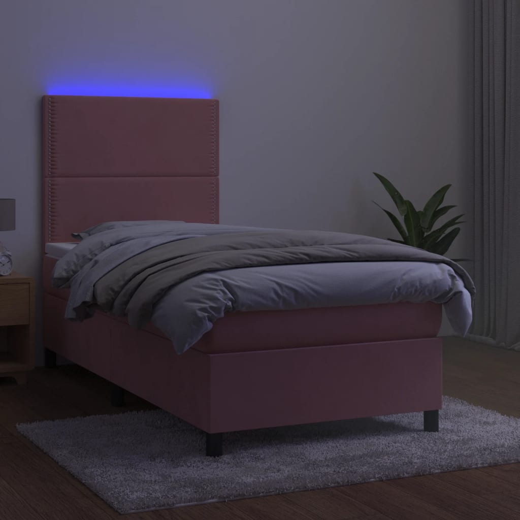 Letto A Molle Con Materasso E Led Rosa 80x200 Cm In Velluto - Image 4