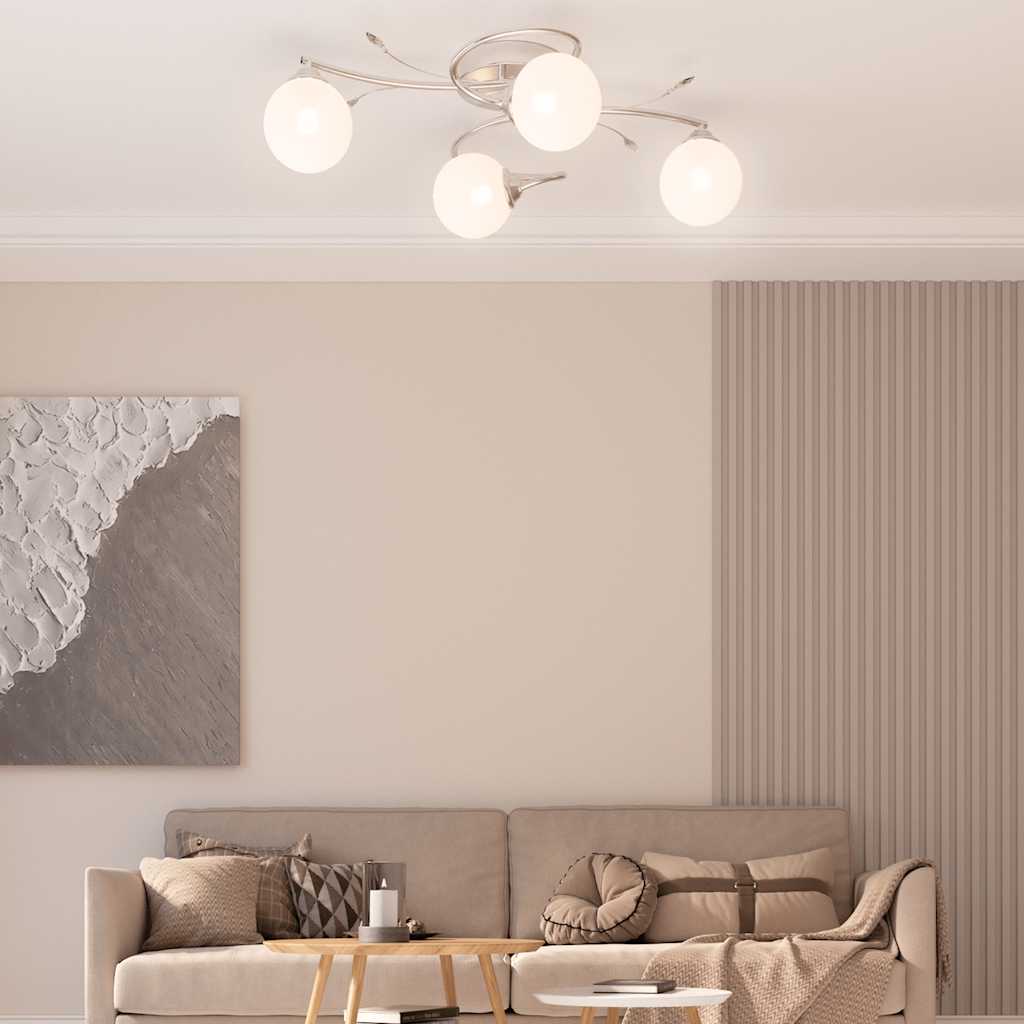 Lampada Soffitto Con Paralumi Tondi In Vetro Per 4 Luci Led g9