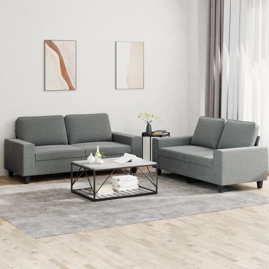 Set Di Divani 2 Pz Grigio Scuro In Tessuto