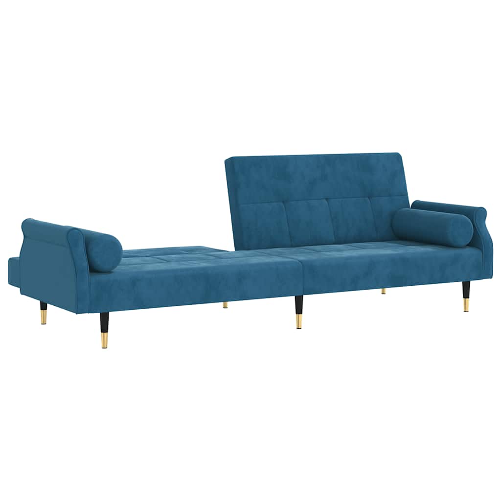Divano Letto Con Cuscini Blu In Velluto - Image 6
