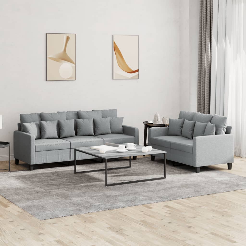 Set Di Divani 2 Pz Con Cuscini Grigio Chiaro In Tessuto