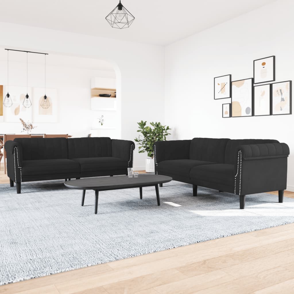 Set Di Divani 2 Pz Nero In Velluto