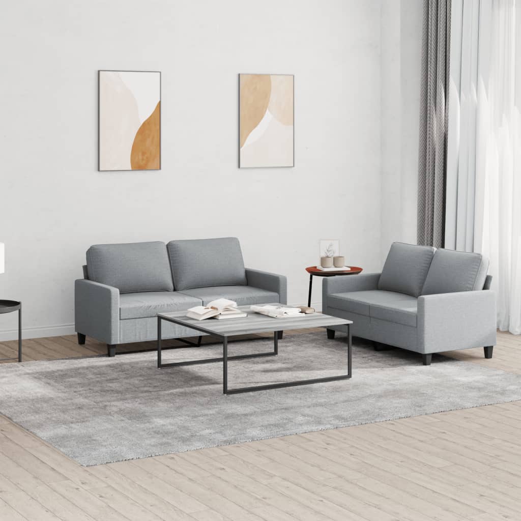 Set Di Divani 2 Pz Con Cuscini Grigio Chiaro In Tessuto