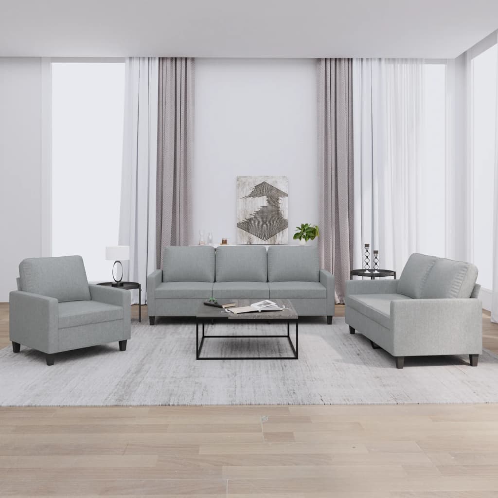 Set Di Divani 3 Pz Con Cuscini Grigio Chiaro In Tessuto