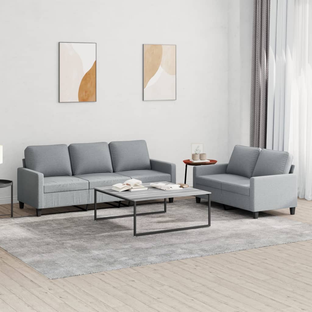 Set Di Divani 2 Pz Con Cuscini Grigio Chiaro In Tessuto
